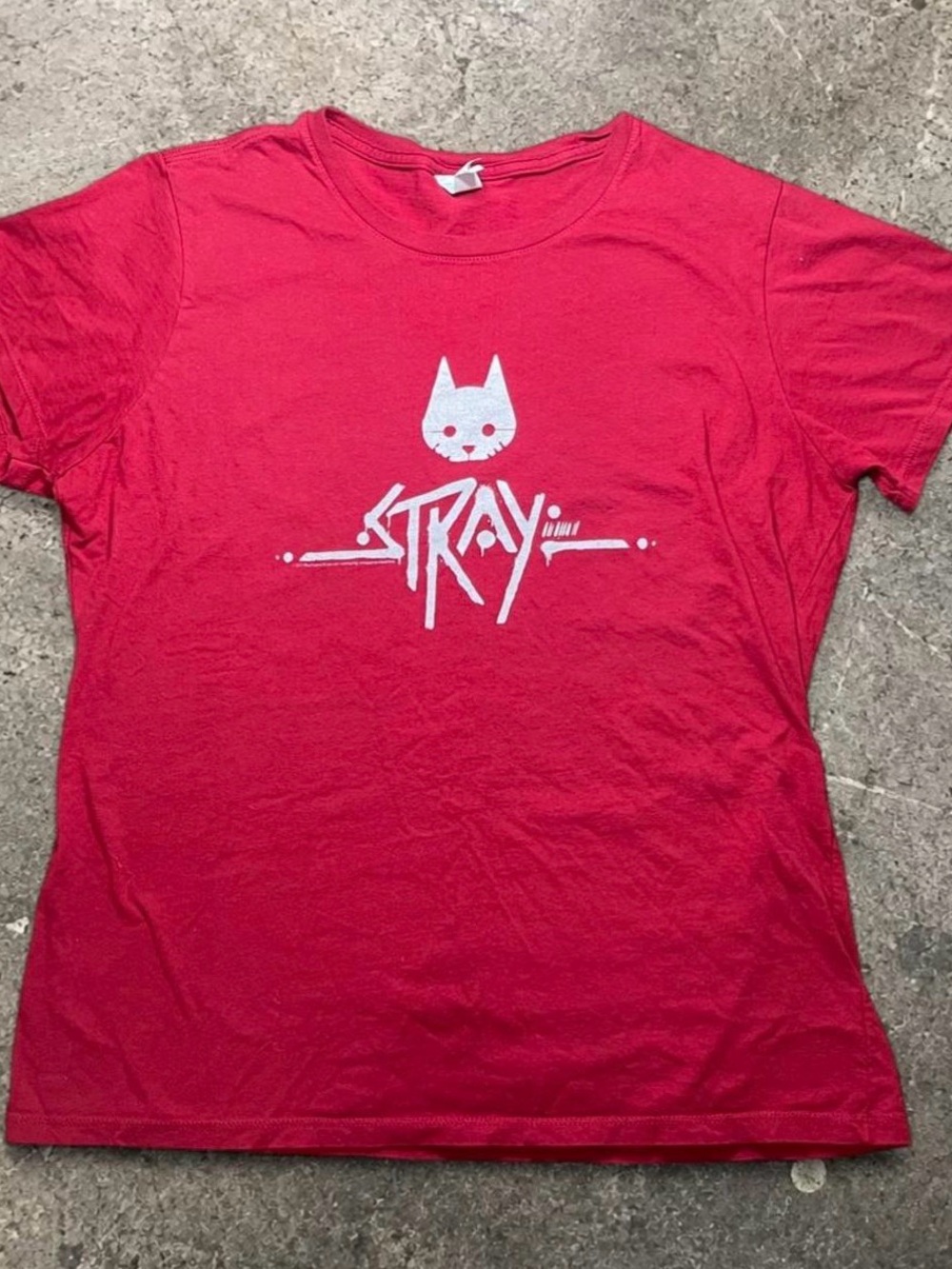 Stray 2022 Video Game Logo Promo Red and White Casual Gamer T-Shirt Unisex Large